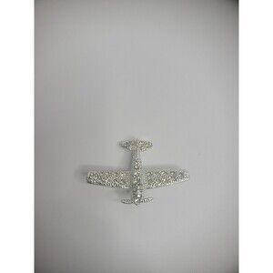 Vintage Airplane Silver Tone Brooch Pin Crystals Jewelry Costume Aviation